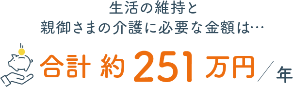生活の維持と親御さまの介護に必要な金額は… 合計 約251万円 /年